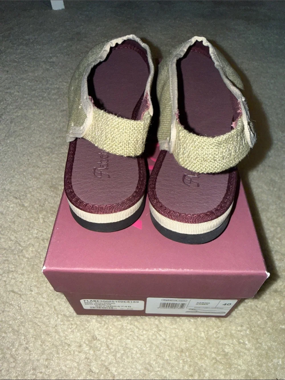 Flabelus Olive Canvas Slingback Flats with Beige Trim - Picture 6 of 7